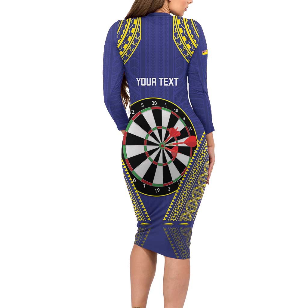 Personalised Niue Darts Long Sleeve Bodycon Dress Dart Board Hiapo Pattern - Polynesian Pride