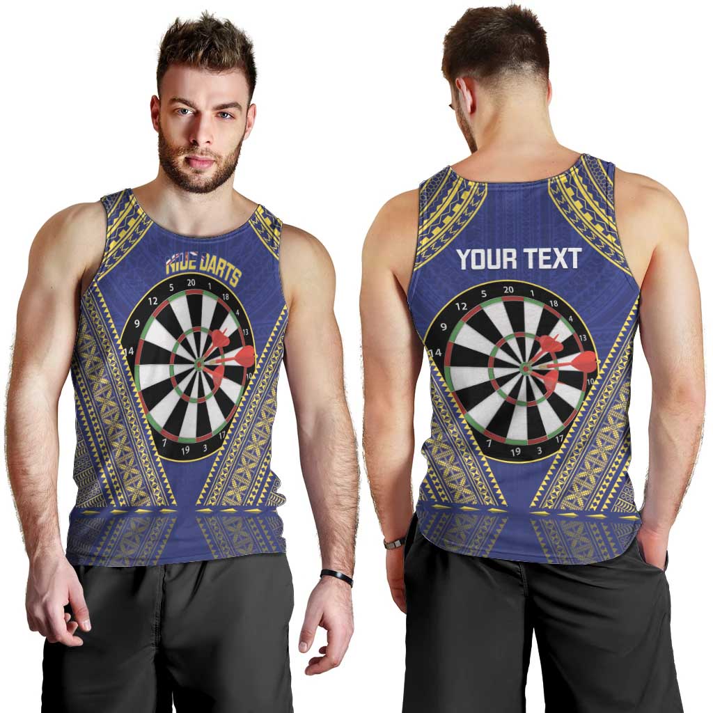 Personalised Niue Darts Men Tank Top Dart Board Hiapo Pattern - Polynesian Pride