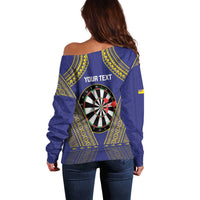Personalised Niue Darts Off Shoulder Sweater Dart Board Hiapo Pattern - Polynesian Pride