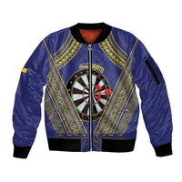 Personalised Niue Darts Sleeve Zip Bomber Jacket Dart Board Hiapo Pattern - Polynesian Pride