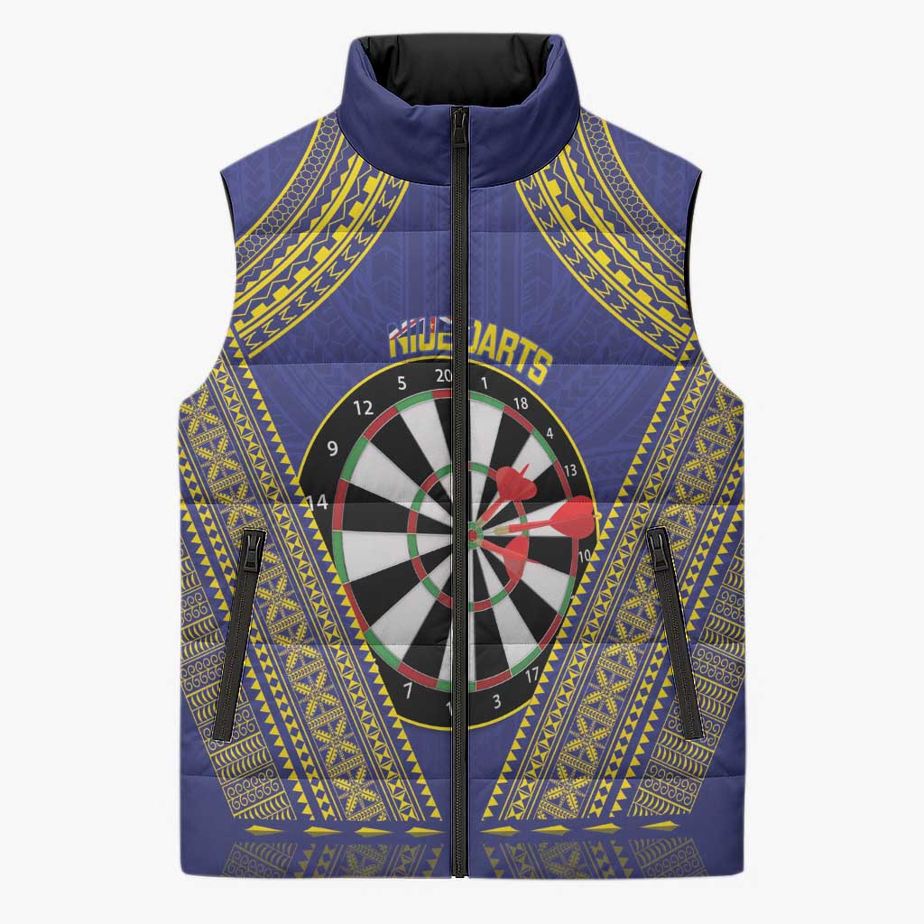 Personalised Niue Darts Sleeveless Puffer Jacket Dart Board Hiapo Pattern - Polynesian Pride