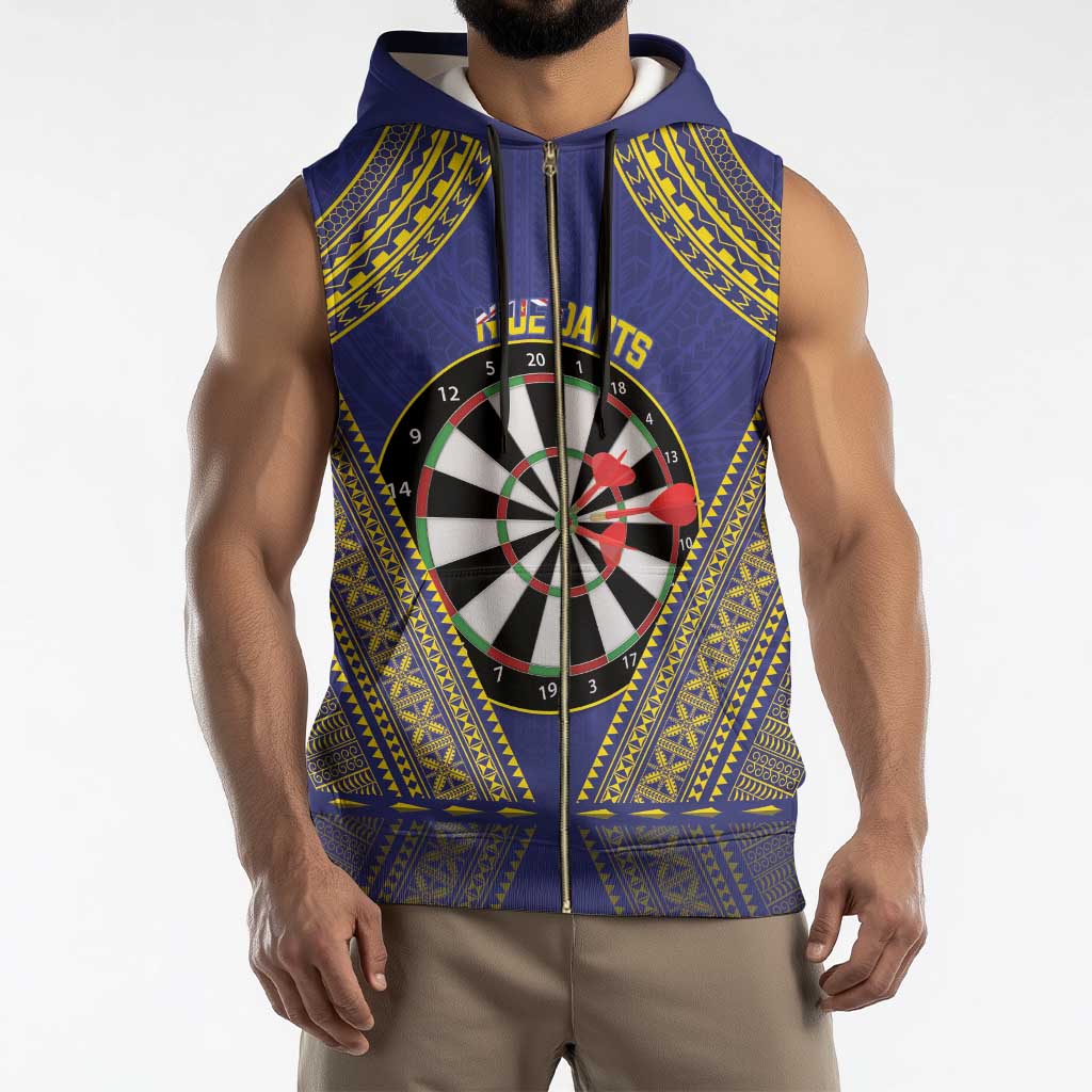Personalised Niue Darts Sleeveless Zip Hoodie Dart Board Hiapo Pattern - Polynesian Pride
