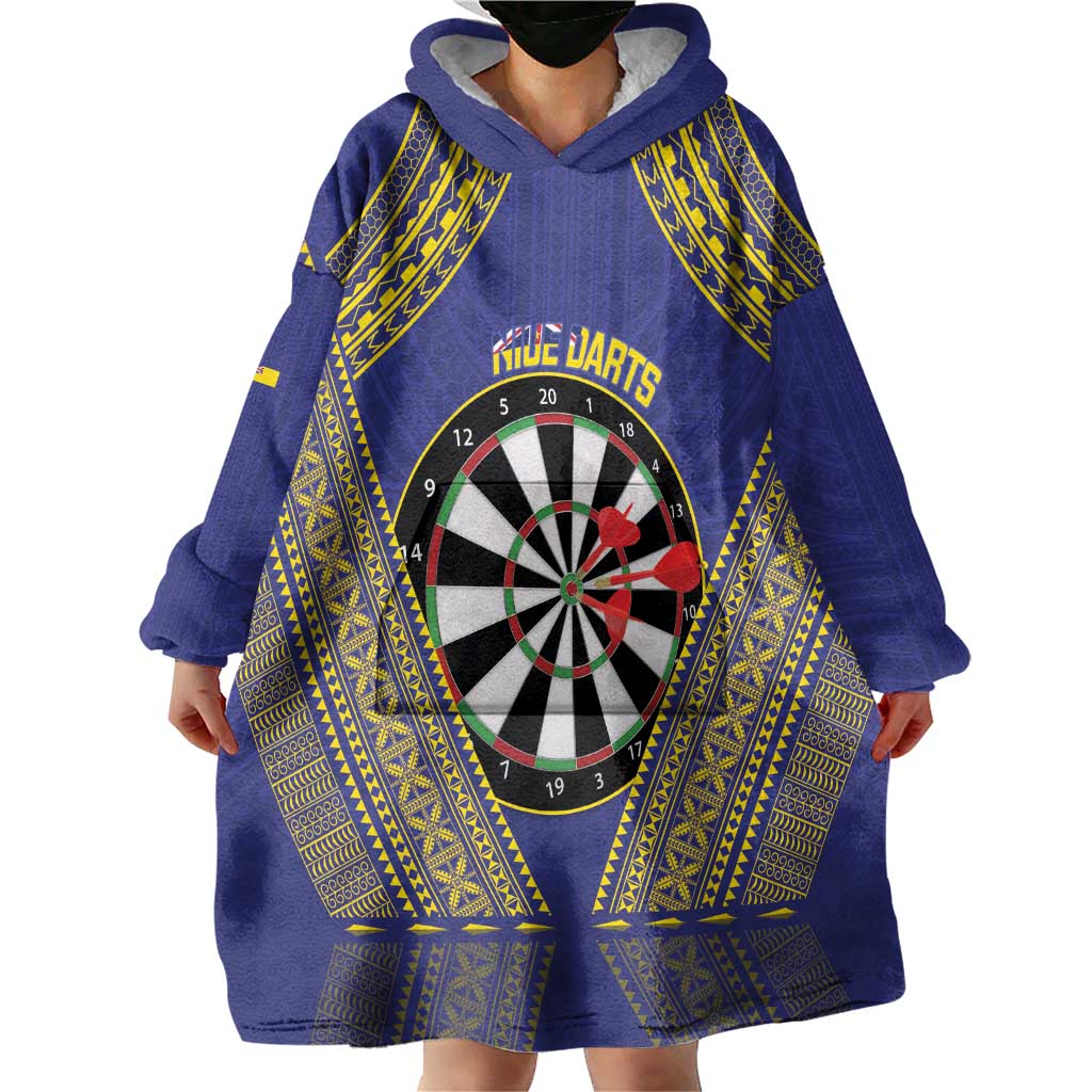 Personalised Niue Darts Wearable Blanket Hoodie Dart Board Hiapo Pattern - Polynesian Pride