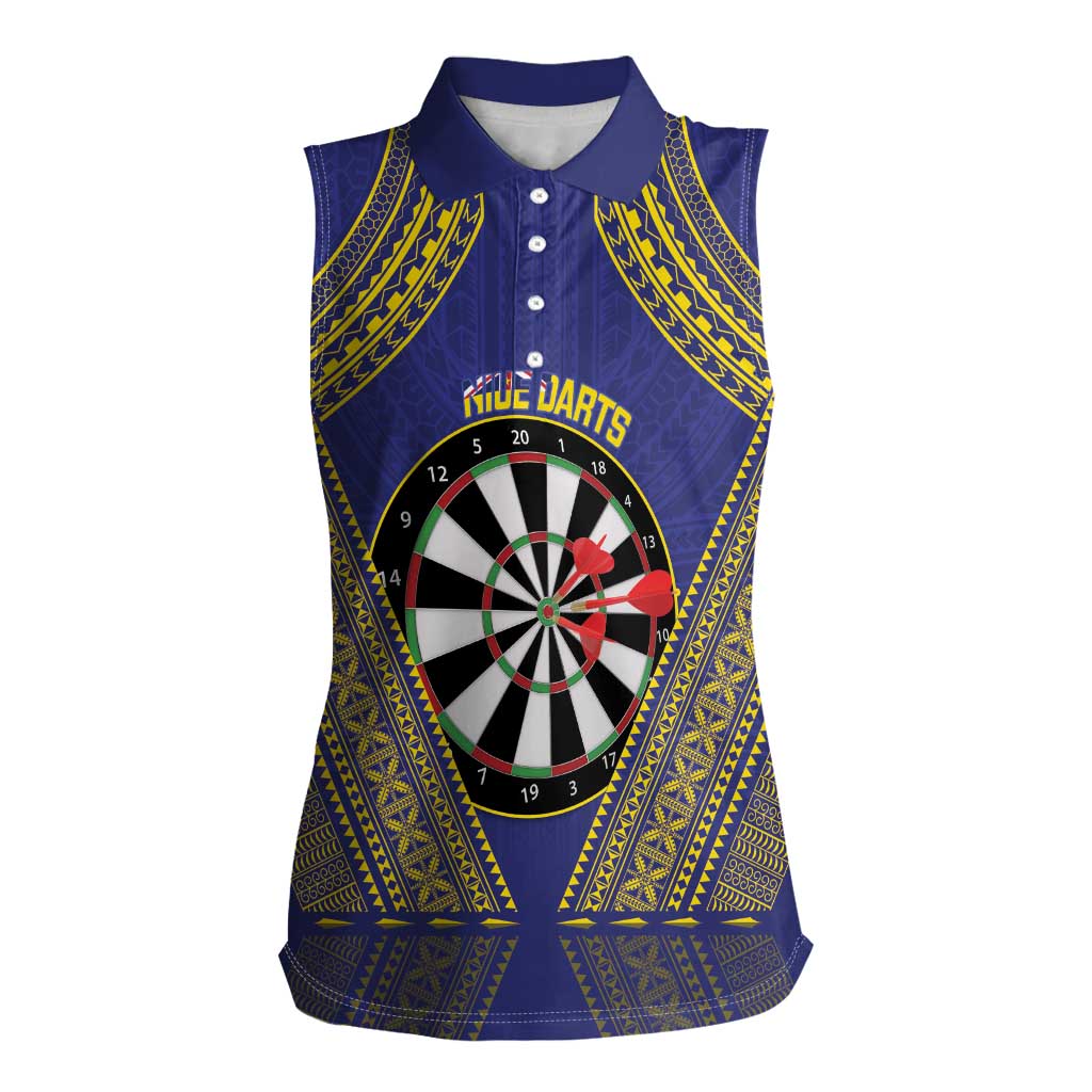Personalised Niue Darts Women Sleeveless Polo Shirt Dart Board Hiapo Pattern - Polynesian Pride