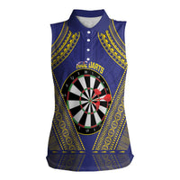 Personalised Niue Darts Women Sleeveless Polo Shirt Dart Board Hiapo Pattern - Polynesian Pride