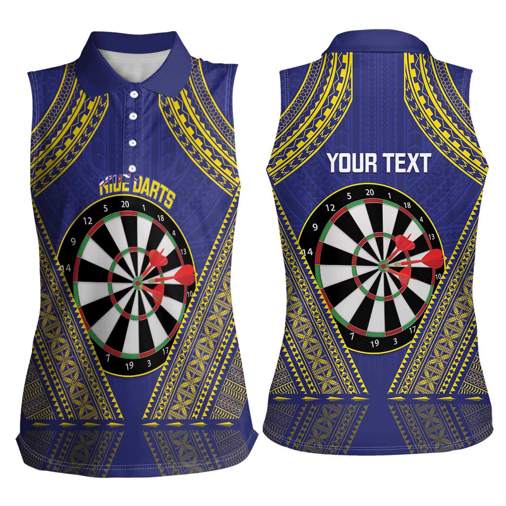 Personalised Niue Darts Women Sleeveless Polo Shirt Dart Board Hiapo Pattern - Polynesian Pride