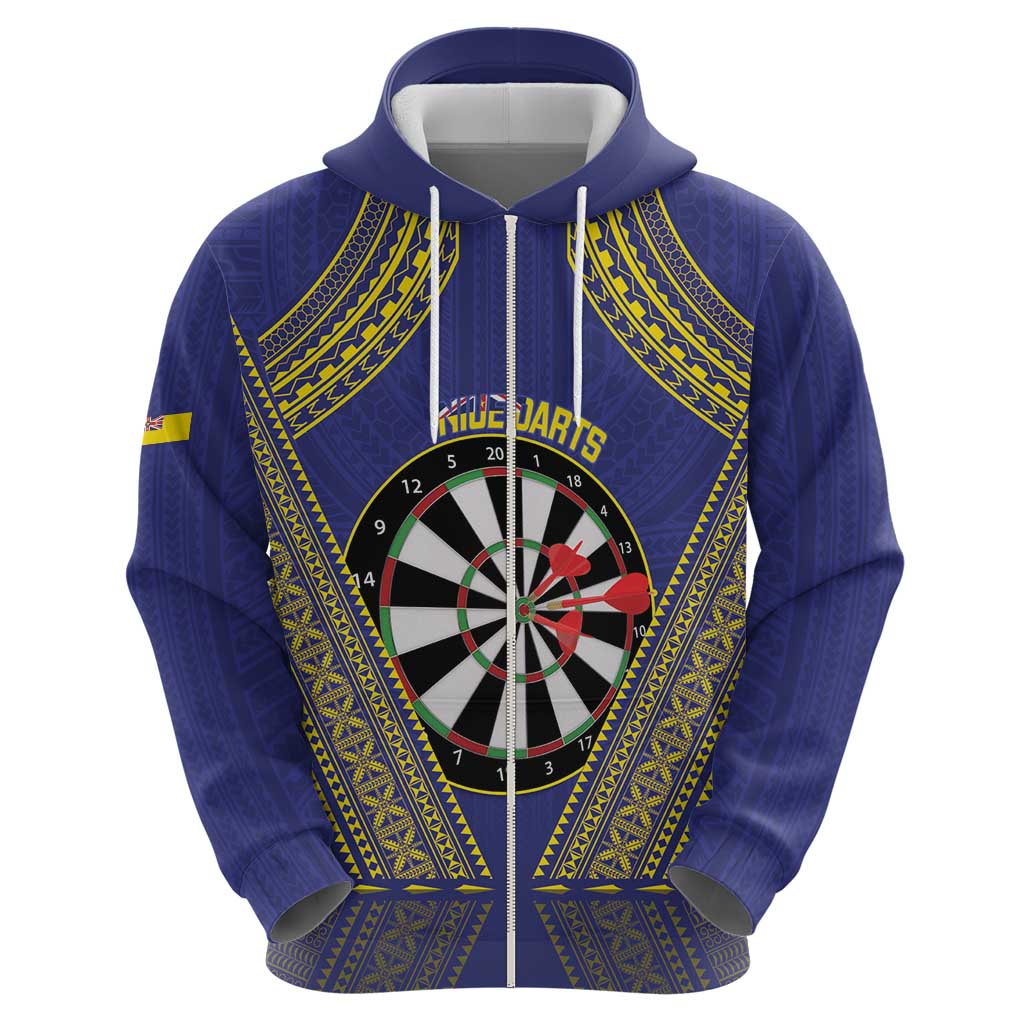 Personalised Niue Darts Zip Hoodie Dart Board Hiapo Pattern - Polynesian Pride