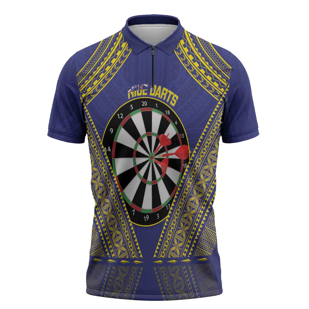 Personalised Niue Darts Zipper Polo Shirt Dart Board Hiapo Pattern - Polynesian Pride