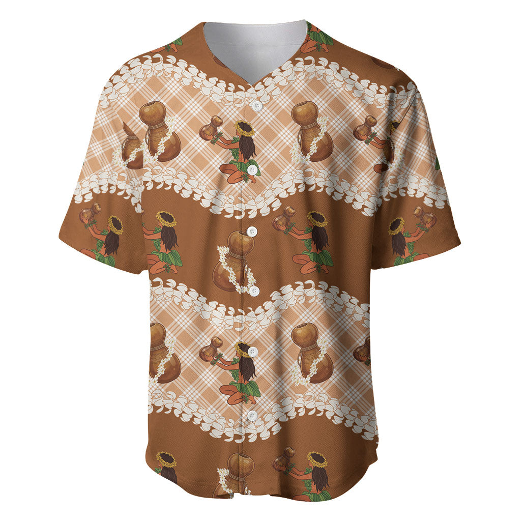 Ipu Heke Hawaii Makahiki Baseball Jersey Hawaiian Puakenikeni Lei Hula Girl Palaka Motifs LT14 Brown - Polynesian Pride
