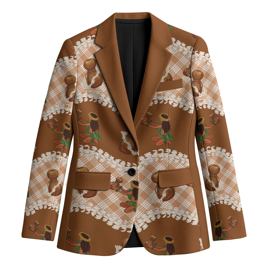 Ipu Heke Hawaii Makahiki Blazer Hawaiian Puakenikeni Lei Hula Girl Palaka Motifs LT14 Unisex Brown - Polynesian Pride