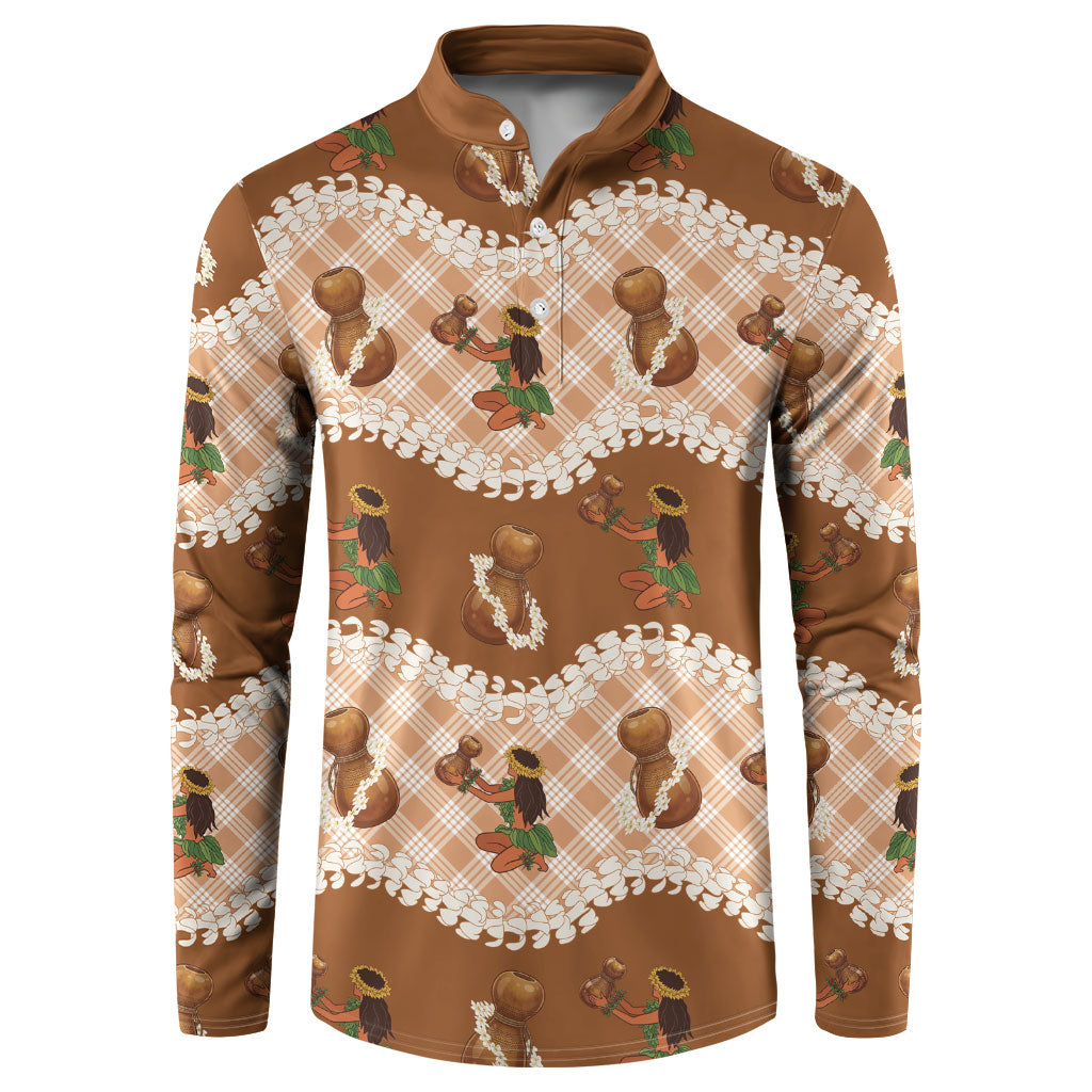 Ipu Heke Hawaii Makahiki Button Sweatshirt Hawaiian Puakenikeni Lei Hula Girl Palaka Motifs LT14 Brown - Polynesian Pride