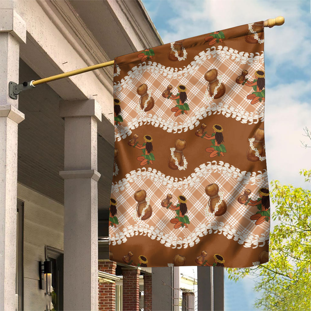 Ipu Heke Hawaii Makahiki Garden Flag Hawaiian Puakenikeni Lei Hula Girl Palaka Motifs LT14 House Flag Brown - Polynesian Pride