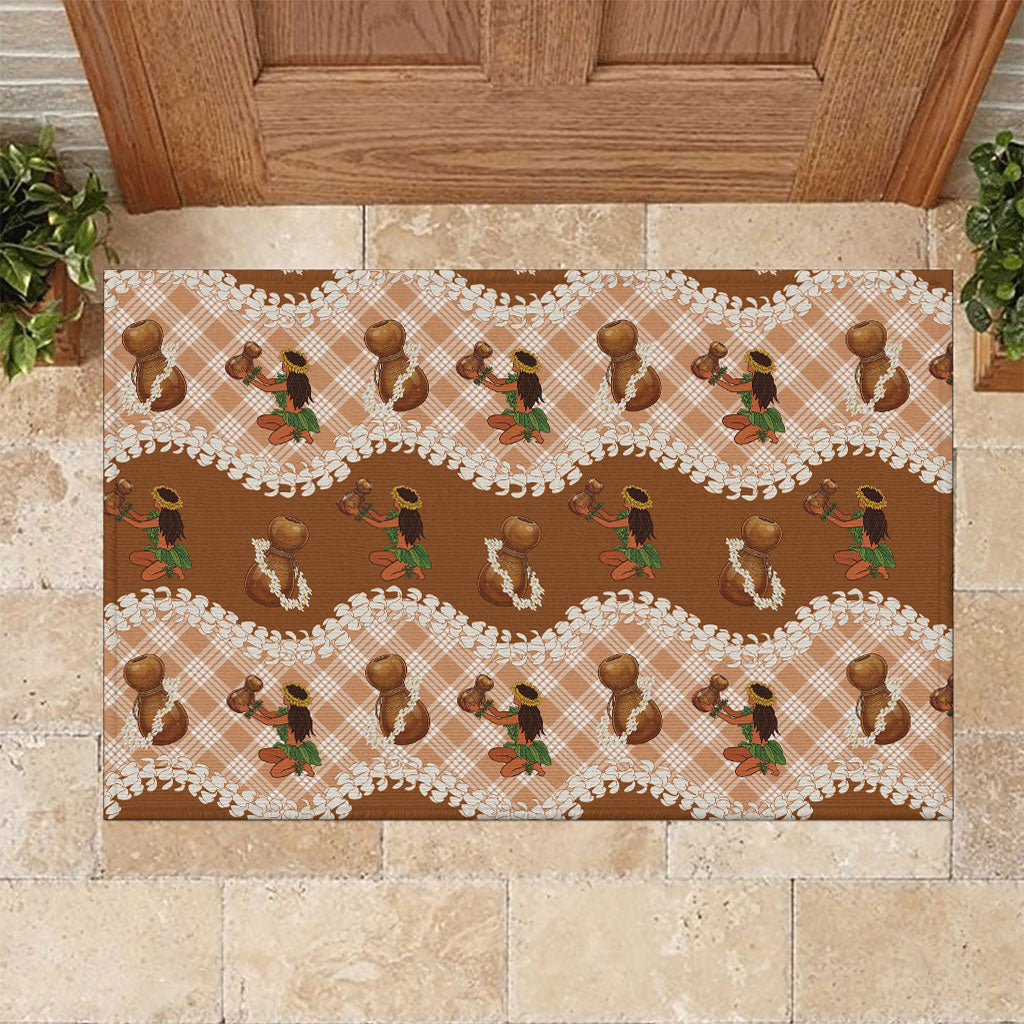 Ipu Heke Hawaii Makahiki Rubber Doormat Hawaiian Puakenikeni Lei Hula Girl Palaka Motifs