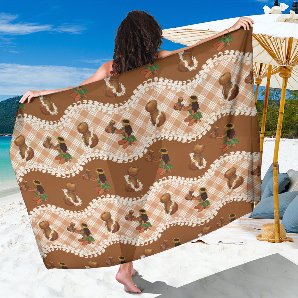 Ipu Heke Hawaii Makahiki Sarong Hawaiian Puakenikeni Lei Hula Girl Palaka Motifs LT14 One Size 44 x 66 inches Brown - Polynesian Pride