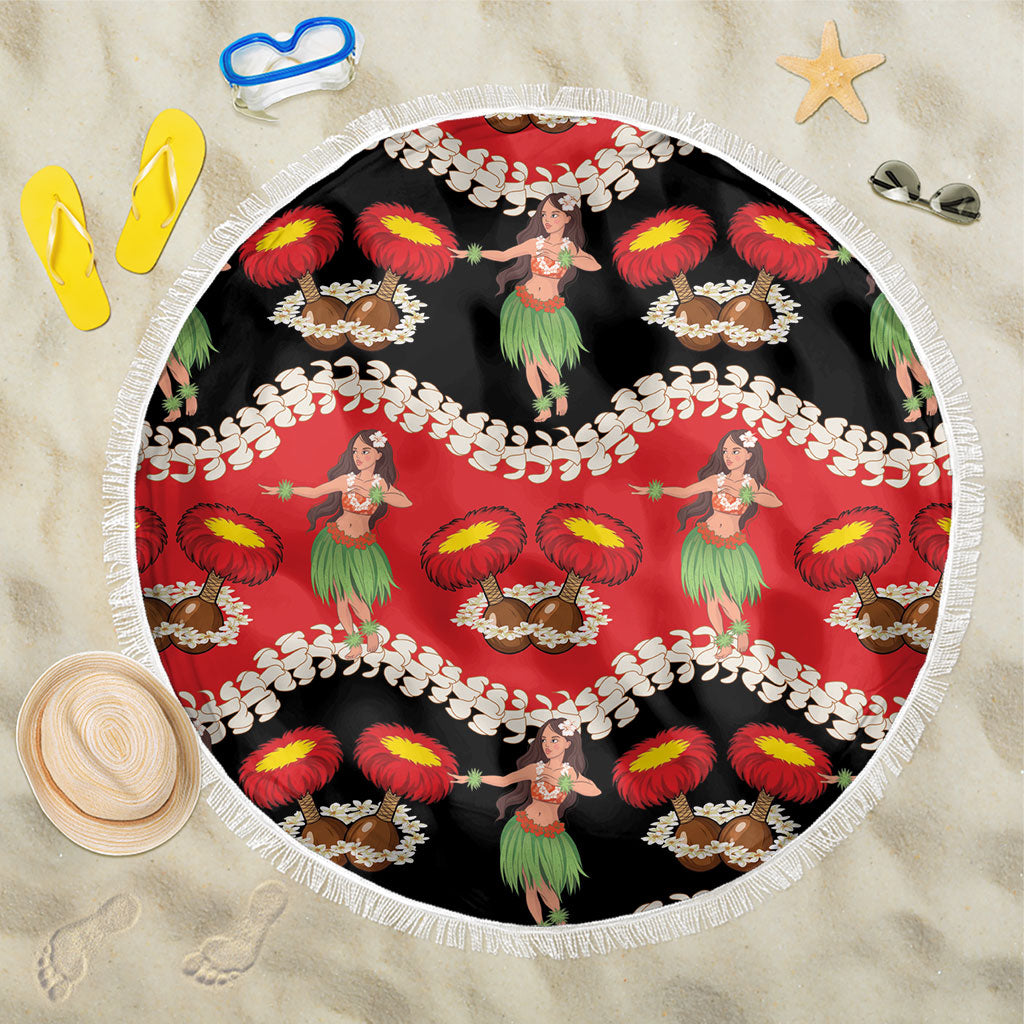 Uliuli Hawaii Makahiki Beach Blanket Hawaiian Puakenikeni Lei Hula Girl Red Version