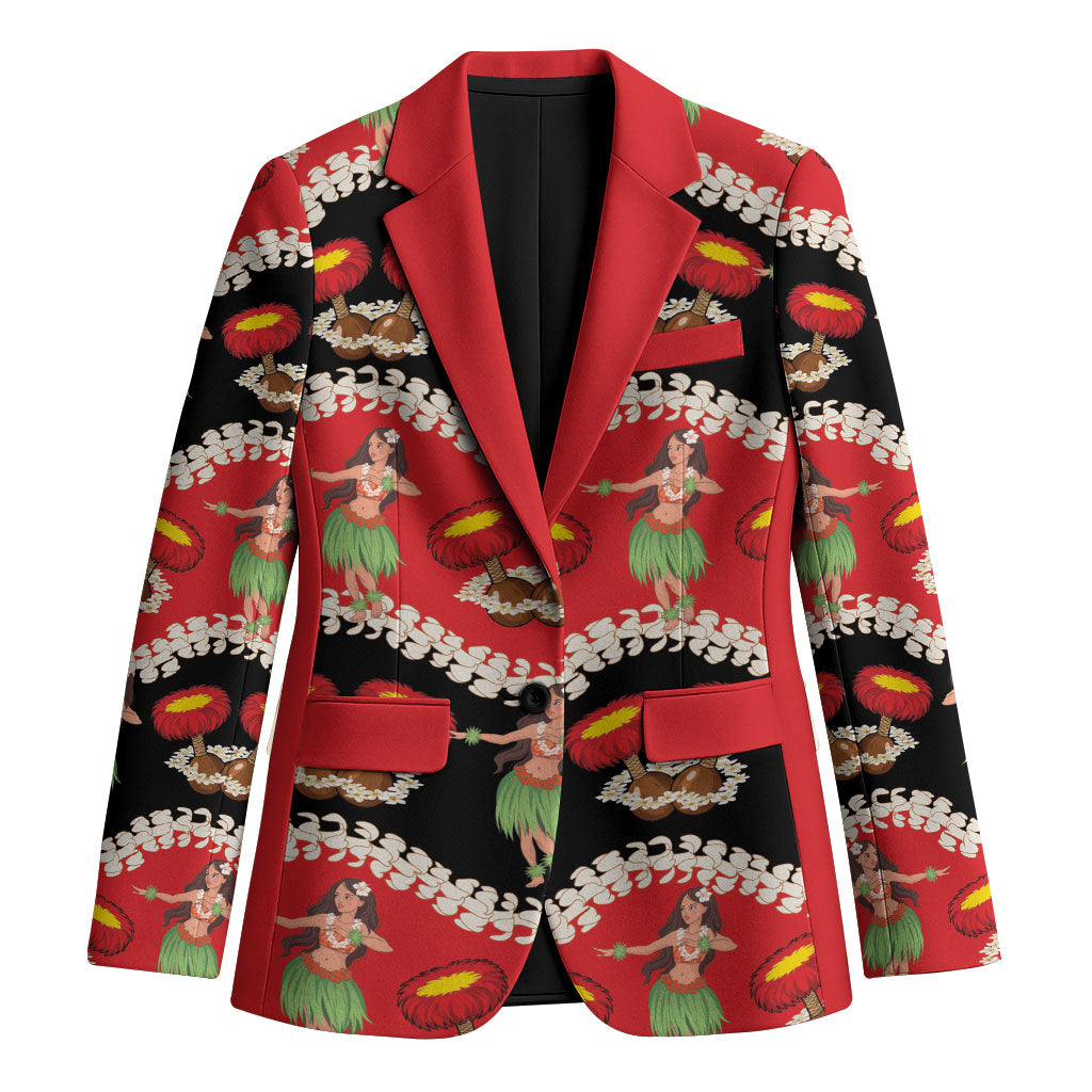 Uliuli Hawaii Makahiki Blazer Hawaiian Puakenikeni Lei Hula Girl Red Version LT14 Unisex Red - Polynesian Pride