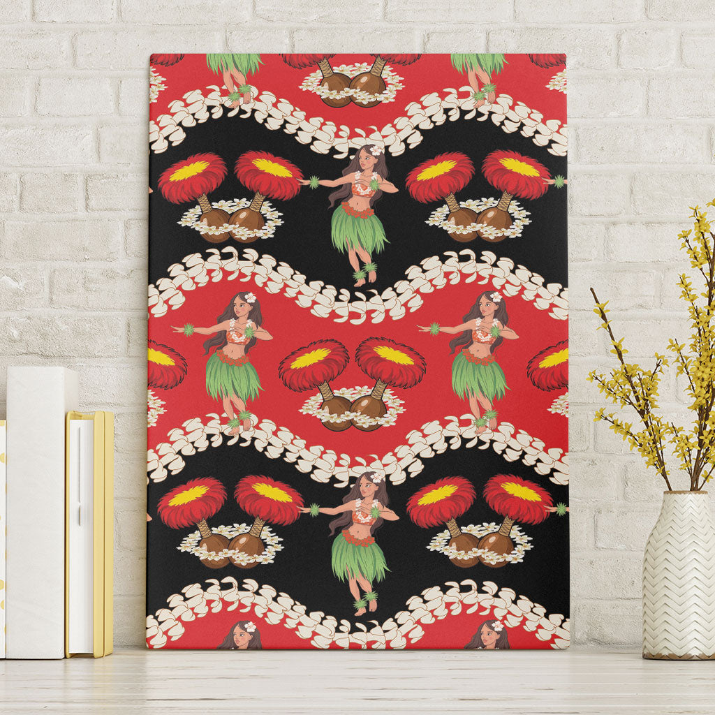Uliuli Hawaii Makahiki Canvas Wall Art Hawaiian Puakenikeni Lei Hula Girl Red Version