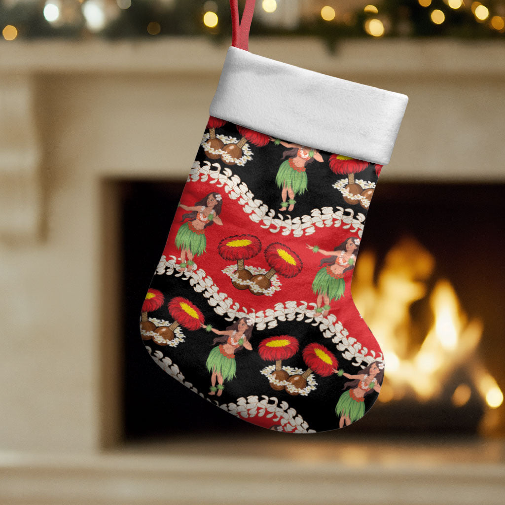 Uliuli Hawaii Makahiki Christmas Stocking Hawaiian Puakenikeni Lei Hula Girl Red Version