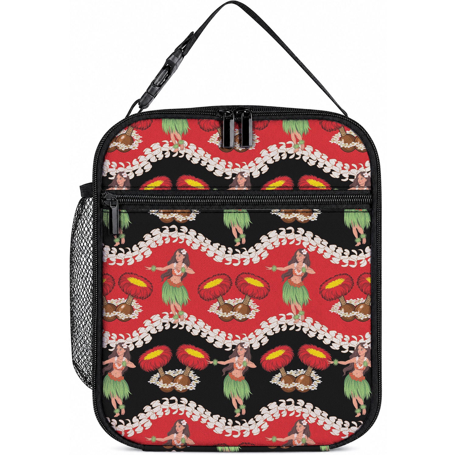 Uliuli Hawaii Makahiki Lunch Bag Hawaiian Puakenikeni Lei Hula Girl Red Version LT14 10.2 × 8.3 × 4.3 inch Red - Polynesian Pride