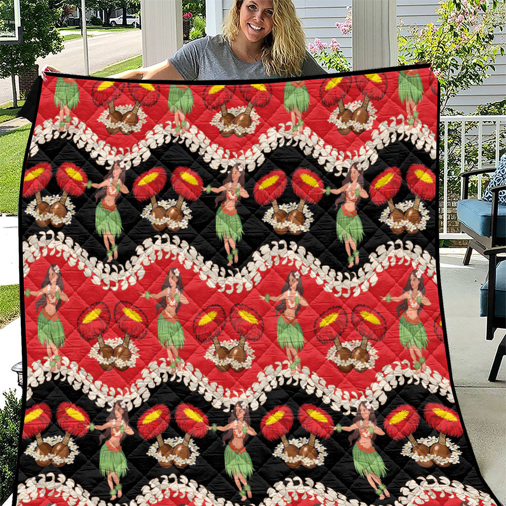 Uliuli Hawaii Makahiki Quilt Hawaiian Puakenikeni Lei Hula Girl Red Version
