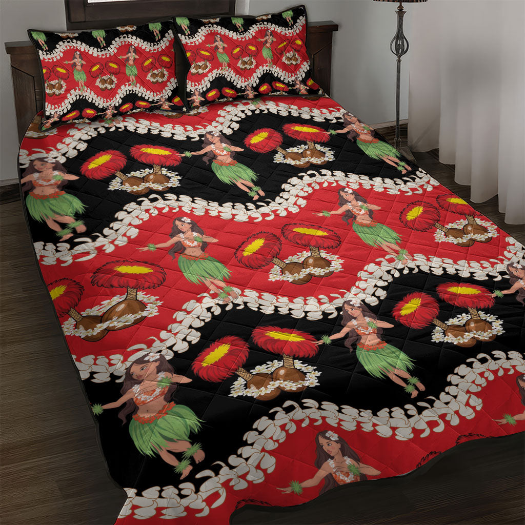 Uliuli Hawaii Makahiki Quilt Bed Set Hawaiian Puakenikeni Lei Hula Girl Red Version LT14 Red - Polynesian Pride
