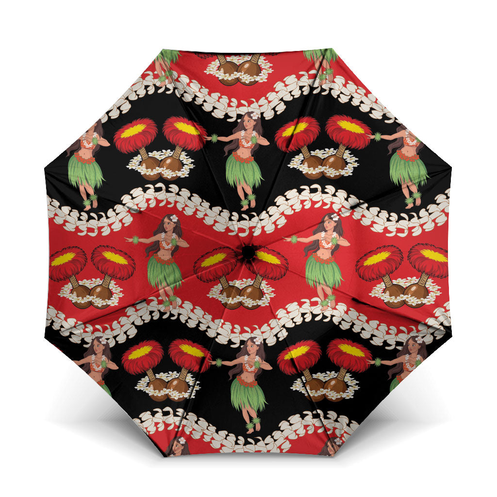 Uliuli Hawaii Makahiki Umbrella Hawaiian Puakenikeni Lei Hula Girl Red Version