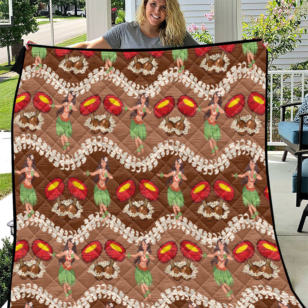 Uliuli Hawaii Makahiki Quilt Hawaiian Puakenikeni Lei Hula Girl Brown Version