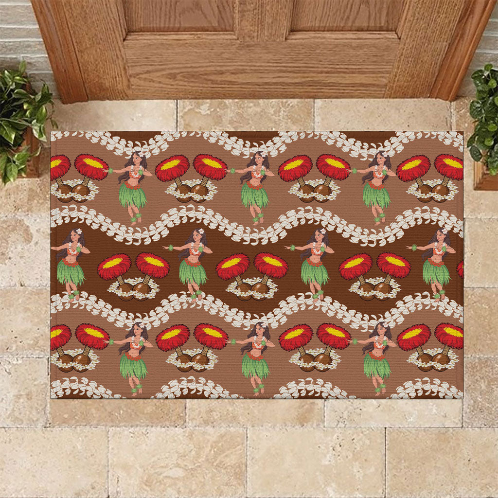 Uliuli Hawaii Makahiki Rubber Doormat Hawaiian Puakenikeni Lei Hula Girl Brown Version