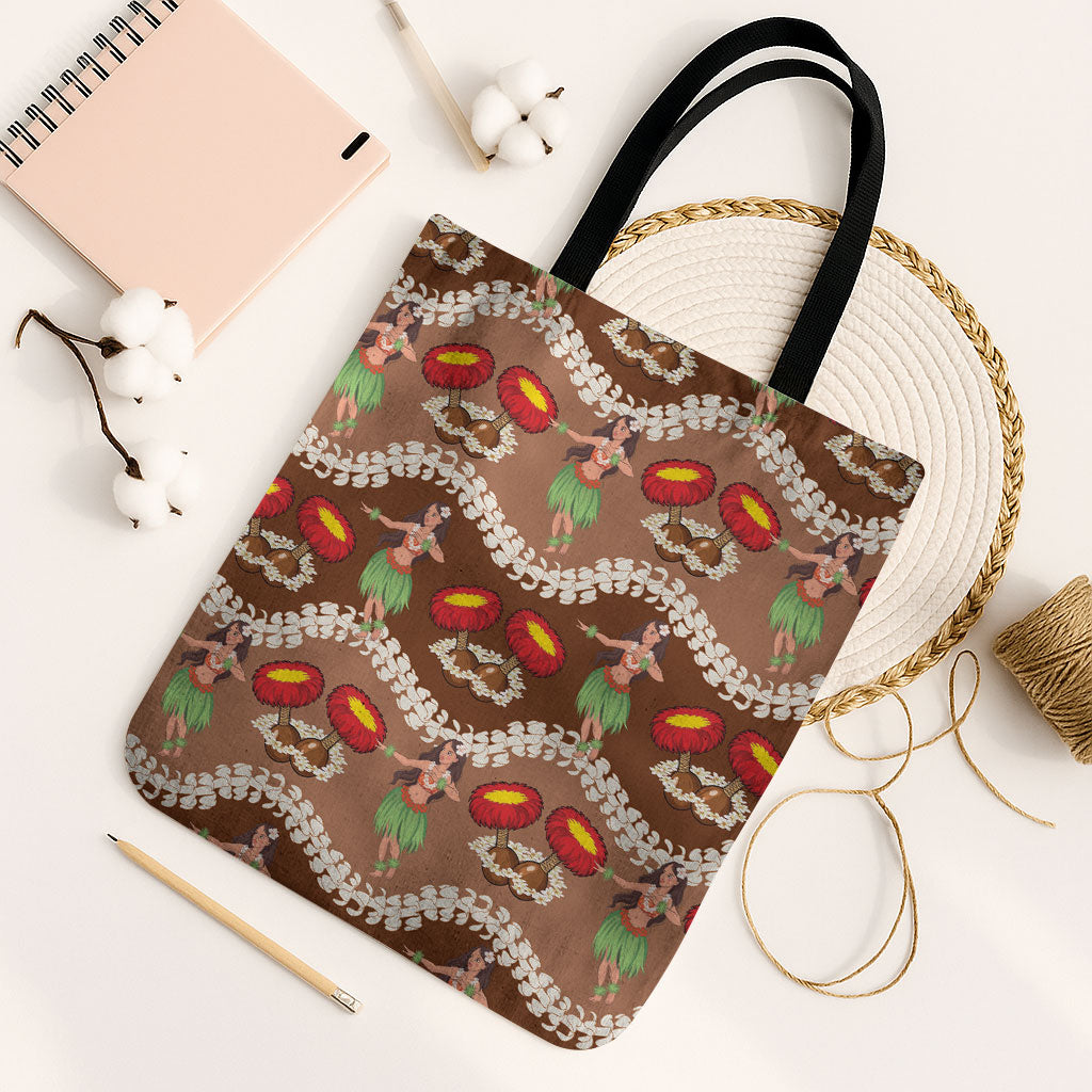 Uliuli Hawaii Makahiki Tote Bag Hawaiian Puakenikeni Lei Hula Girl Brown Version