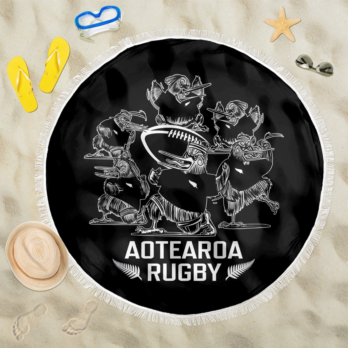 New Zealand Silver Fern Rugby Beach Blanket Haka Aotearoa Kiwi Dance LT14 One Size 150cm Black - Wonder Print Shop