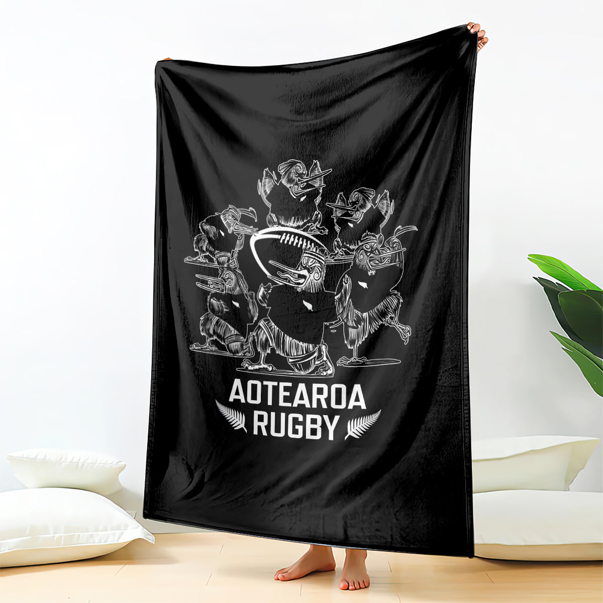 New Zealand Silver Fern Rugby Blanket Haka Aotearoa Kiwi Dance LT14 Black - Polynesian Pride