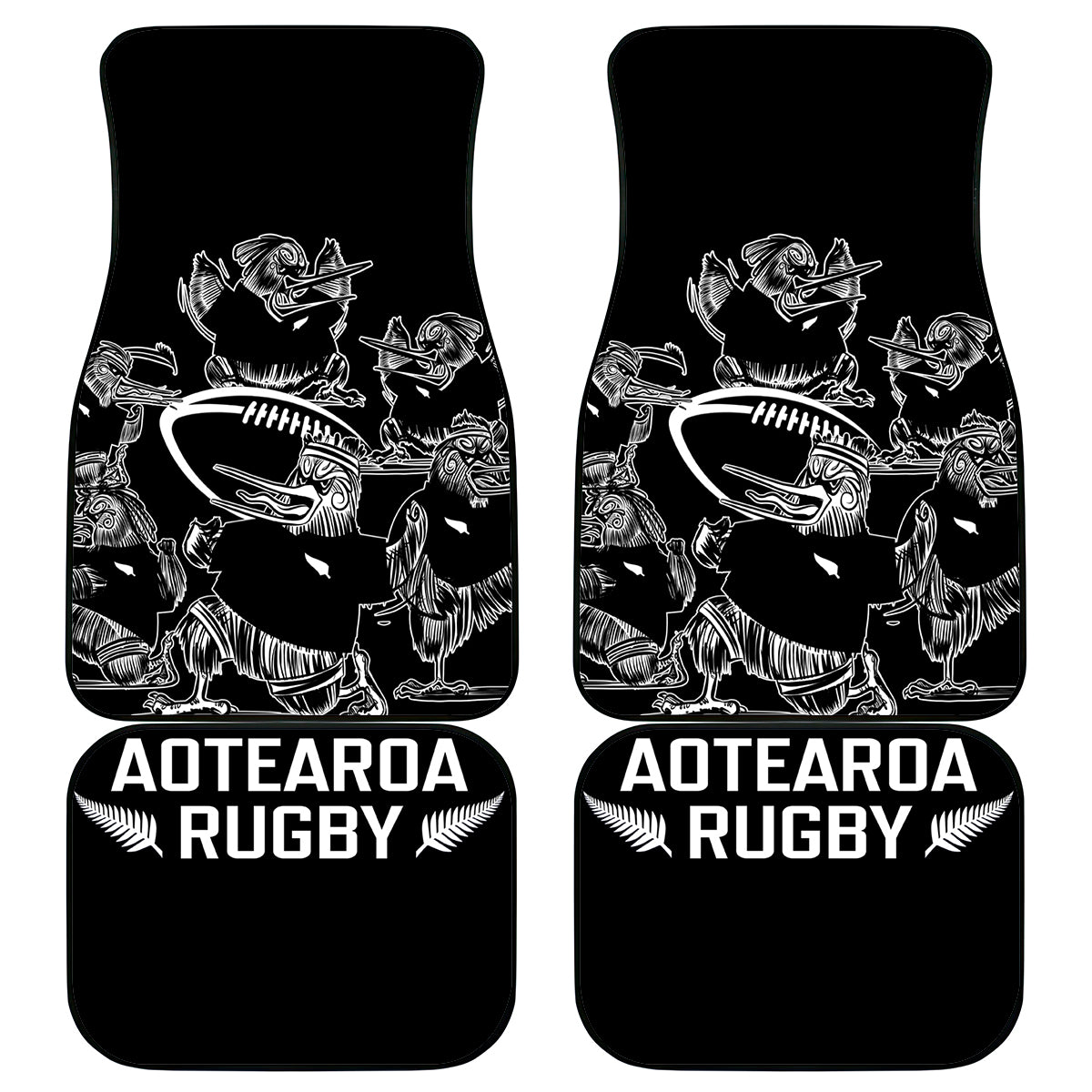 New Zealand Silver Fern Rugby Car Mats Haka Aotearoa Kiwi Dance LT14 Black - Polynesian Pride