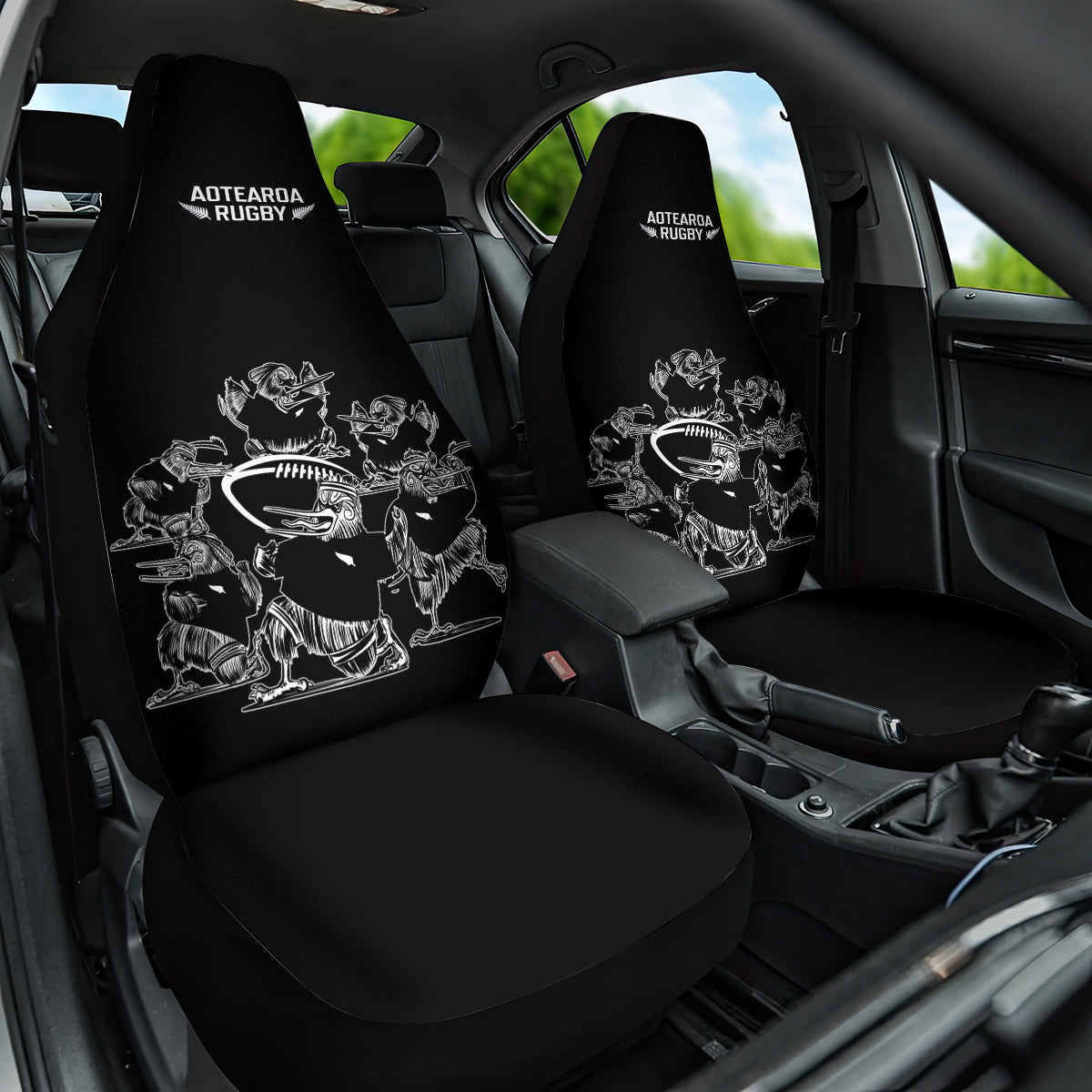 New Zealand Silver Fern Rugby Car Seat Cover Haka Aotearoa Kiwi Dance LT14 One Size Black - Polynesian Pride