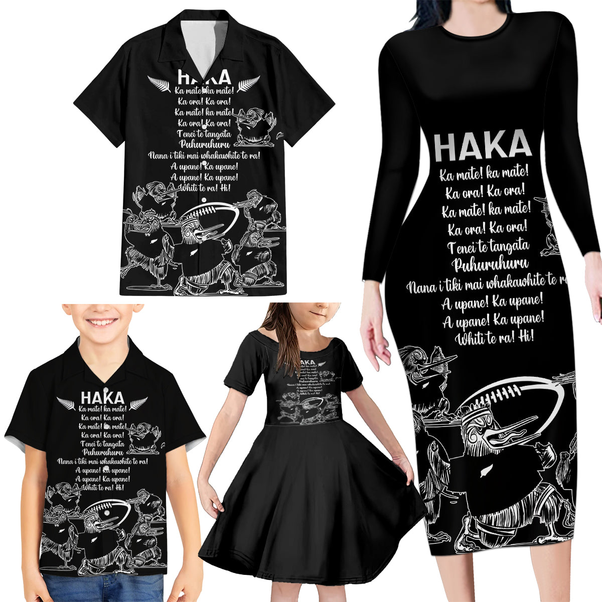 New Zealand Silver Fern Rugby Family Matching Long Sleeve Bodycon Dress and Hawaiian Shirt Haka Aotearoa Kiwi Dance LT14 - Polynesian Pride