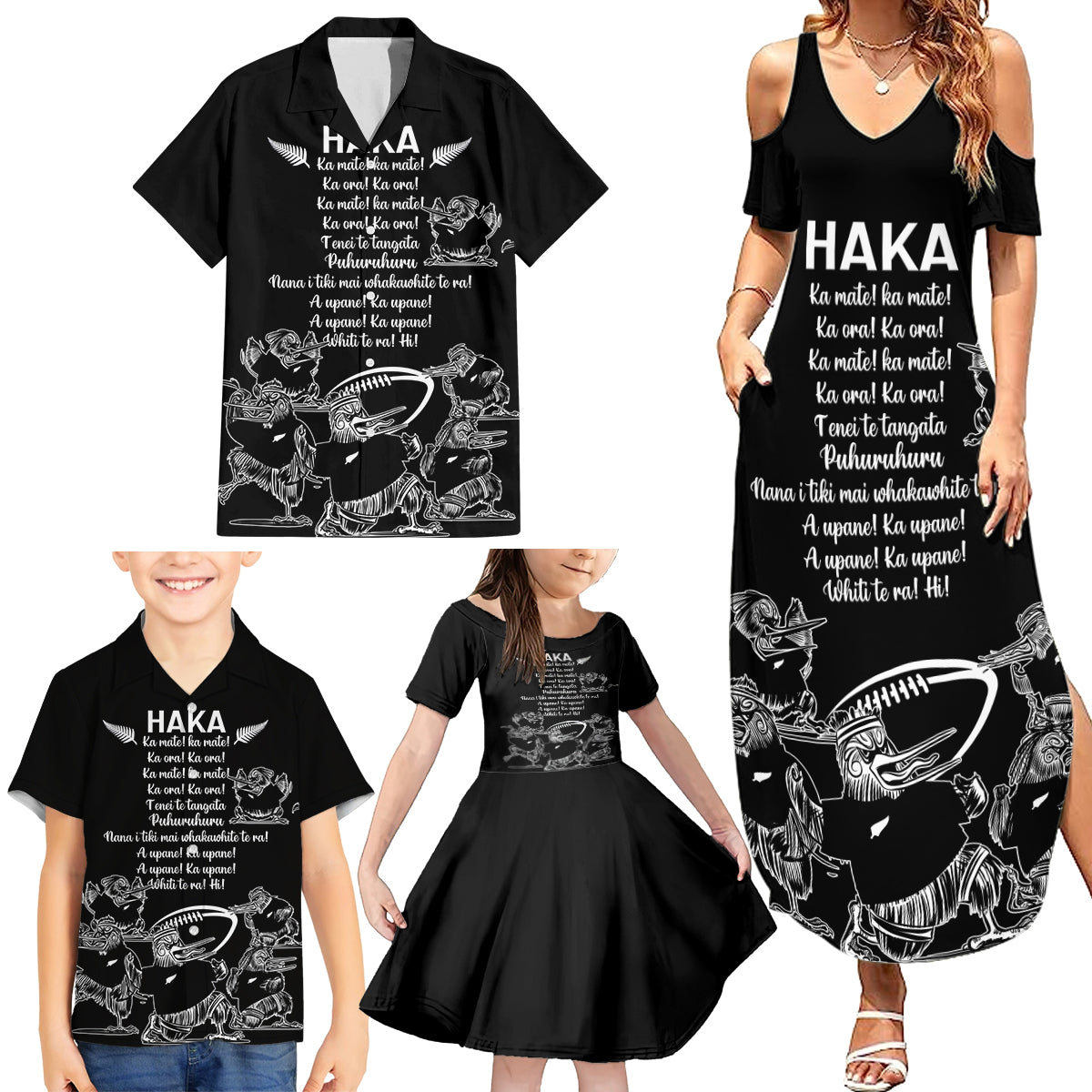 New Zealand Silver Fern Rugby Family Matching Summer Maxi Dress and Hawaiian Shirt Haka Aotearoa Kiwi Dance LT14 - Polynesian Pride