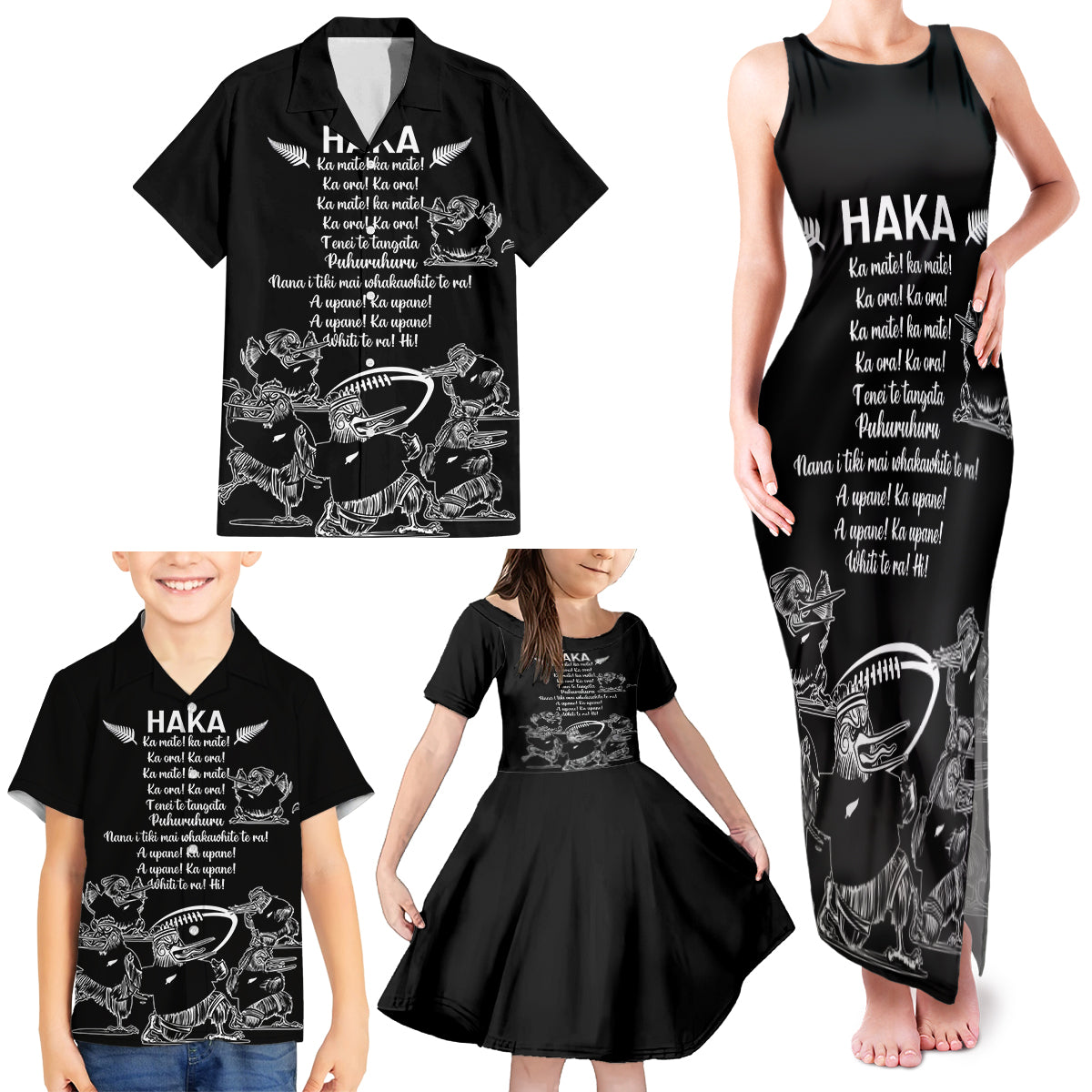 New Zealand Silver Fern Rugby Family Matching Tank Maxi Dress and Hawaiian Shirt Haka Aotearoa Kiwi Dance LT14 - Polynesian Pride