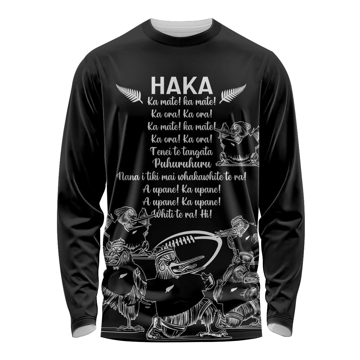 New Zealand Silver Fern Rugby Long Sleeve Shirt Haka Aotearoa Kiwi Dance LT14 Unisex Black - Polynesian Pride