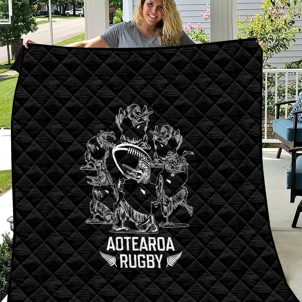 New Zealand Silver Fern Rugby Quilt Haka Aotearoa Kiwi Dance LT14 Black - Polynesian Pride