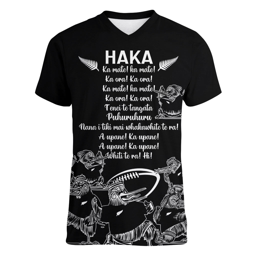 New Zealand Silver Fern Rugby Women V Neck T Shirt Haka Aotearoa Kiwi Dance LT14 Female Black - Polynesian Pride