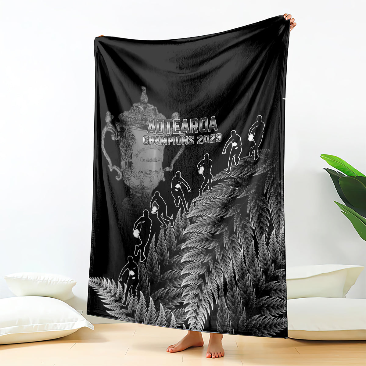 Custom New Zealand Silver Fern Rugby Blanket All Black Go Champions 2023 With Trophy Proud LT14 Black - Polynesian Pride