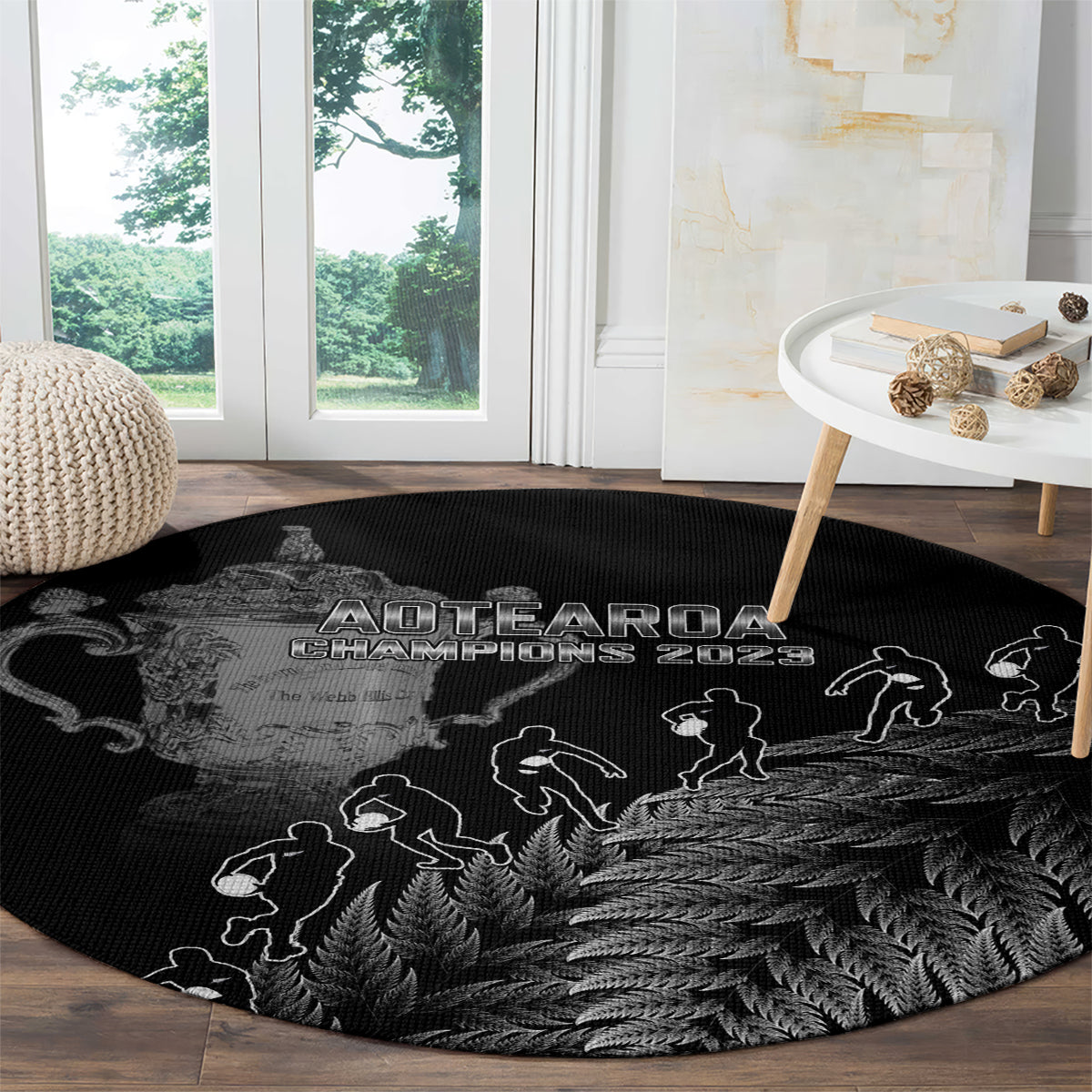 Custom New Zealand Silver Fern Rugby Round Carpet All Black Go Champions 2023 With Trophy Proud LT14 - Polynesian Pride