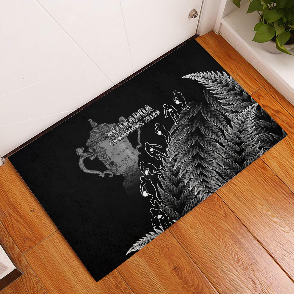 Custom New Zealand Silver Fern Rugby Rubber Doormat All Black Go Champions 2023 With Trophy Proud LT14 Black - Polynesian Pride