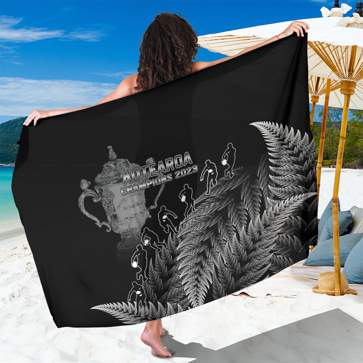 Custom New Zealand Silver Fern Rugby Sarong All Black Go Champions 2023 With Trophy Proud LT14 One Size 44 x 66 inches Black - Polynesian Pride