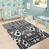 Black Bula Fiji Area Rug Unique Masi Tapa Pattern