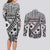 Black Bula Fiji Couples Matching Long Sleeve Bodycon Dress and Long Sleeve Button Shirt Unique Masi Tapa Pattern