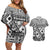 Black Bula Fiji Couples Matching Off Shoulder Short Dress and Hawaiian Shirt Unique Masi Tapa Pattern