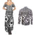 Black Bula Fiji Couples Matching Summer Maxi Dress and Long Sleeve Button Shirt Unique Masi Tapa Pattern