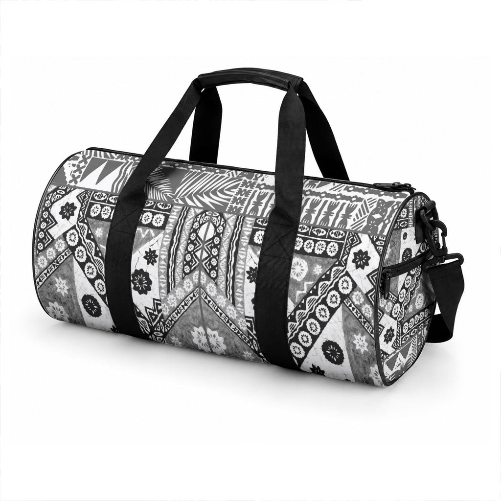 Black Bula Fiji Duffle Bag Unique Masi Tapa Pattern LT14 - Polynesian Pride