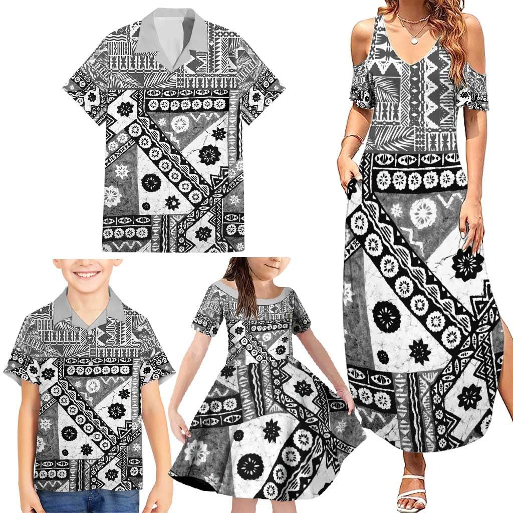 Black Bula Fiji Family Matching Summer Maxi Dress and Hawaiian Shirt Unique Masi Tapa Pattern