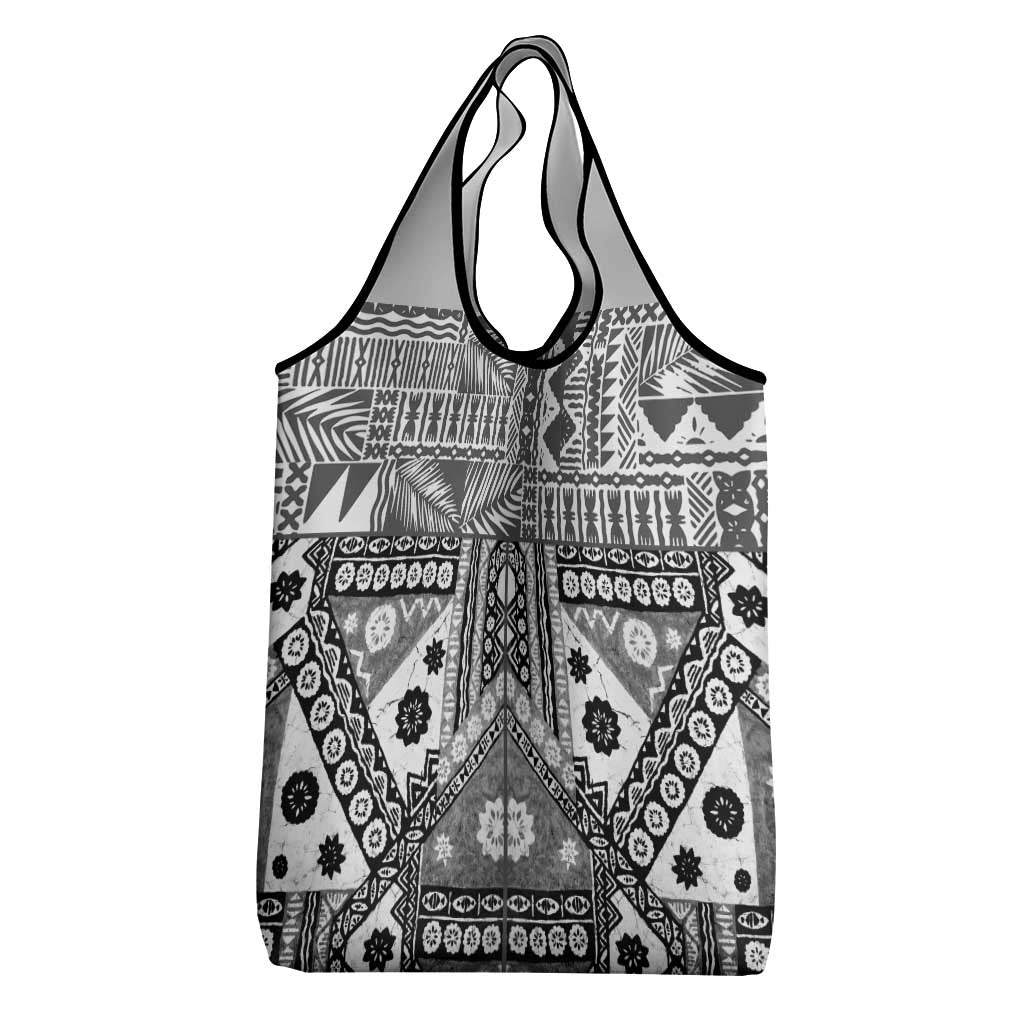 Black Bula Fiji Grocery Bag Unique Masi Tapa Pattern